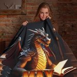 Couverture en Flanelle ou Sherpa Personnalisée avec Nom Motif Dragon de Lecture Cadeau d'Anniversaire pour Amateur de Lecture