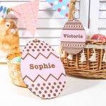 Personalized Egg Shape Easter Basket Tags Wooden Ornament Home Decoration with Engraved Name Easter Gift for Kids