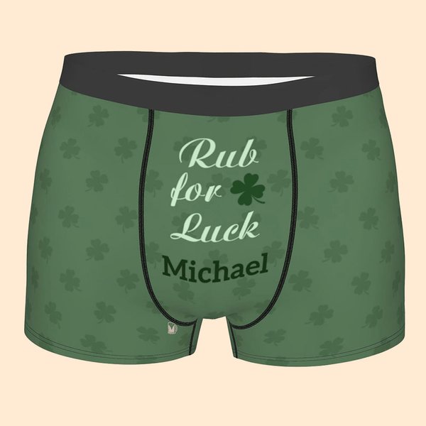 Personlig Rub for Luck Fyrklöver Boxer Brief Roligt citat Underkläder St. Patrick's Day Födelsedagspresent för män