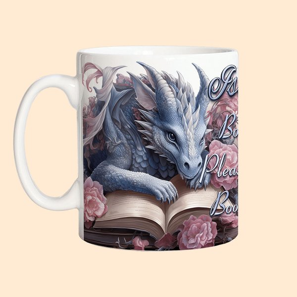 Tazza in ceramica con nome personalizzata Floral Book Dragon, tazza di caffè da 11oz/15oz, regalo di compleanno per gli amanti dei libri e dei draghi.