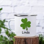 Taza de camping esmaltada personalizada con nombre Lucky Lucky Shamrocks 11oz St Patrick's Day Gift for Kids