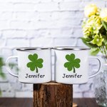 Taza de camping esmaltada personalizada con nombre Lucky Lucky Shamrocks 11oz St Patrick's Day Gift for Kids