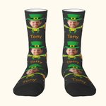 Calcetines de trébol de cuatro hojas personalizados con nombre e imagen Regalo del Día de San Patricio para un amigo irlandés de la familia