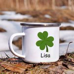 Taza de camping esmaltada personalizada con nombre Lucky Lucky Shamrocks 11oz St Patrick's Day Gift for Kids