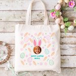 Personalizado lindo conejito Patrón Bolsa de lona Tote Bolso con nombre e imagen Pascua Cumpleaños Regalo para Niños Familia