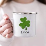Taza de camping esmaltada personalizada con nombre Lucky Lucky Shamrocks 11oz St Patrick's Day Gift for Kids