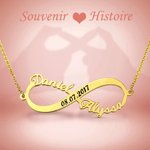 Collier Symbole de l'Infini Personnalisé avec 2 Noms et Date Cadeau Anniversaire St Valentin pour Femme Petite Amie
