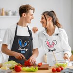 Delantal impermeable personalizado con orejas de conejo con bolsillo y nombre Regalo de Pascua para pareja Familia