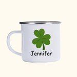 Taza de camping esmaltada personalizada con nombre Lucky Lucky Shamrocks 11oz St Patrick's Day Gift for Kids