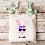 Spersonalizowana płócienna torba Cute Rabbit Bunny z kolorowym imieniem Urodzinowy prezent wielkanocny dla dziecka