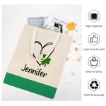 Personlig Lucky Heart Shamrock Canvas Tote Bag med namn St. Patrick's Day Födelsedagspresent för flickor Kvinnor