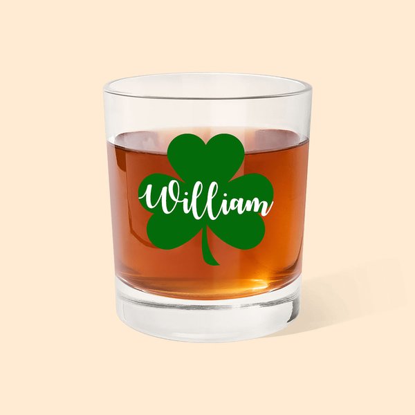 Personalized Lucky Shamrocks 10oz Whisky Glass with Name Birthday St. Patrick’s Day Gift for Men Women