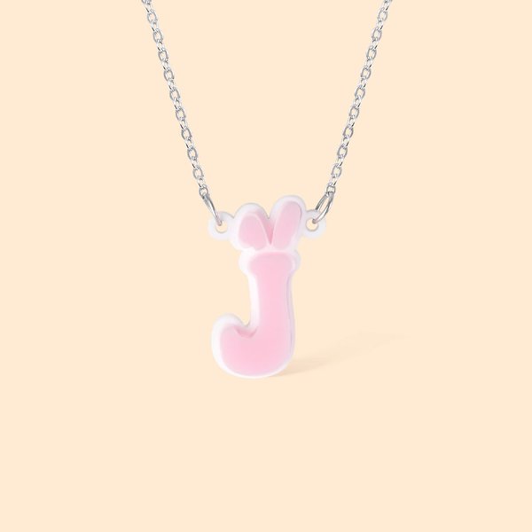 Collier Personnalisé avec Initiale Oreilles du Lapin en Acrylique Cadeau d'Anniversaire Pâques pour Enfant