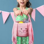 Panier de Pâques Personnalisé avec Nom sur Oreilles Longues de Lapin Cadeau de Pâques pour Chasse aux Oeufs pour Enfants