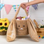 Panier de Pâques Personnalisé avec Nom sur Oreilles Longues de Lapin Cadeau de Pâques pour Chasse aux Oeufs pour Enfants