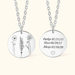 Personalised Birth Flowers Necklace with 1-4 Engraved Names Anniversary Mother's Day Gift for Her