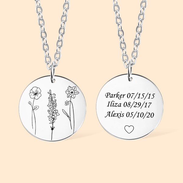 Personalisierte Geburt Blumen Halskette mit 1-4 eingravierten Namen Jahrestag Muttertag Geschenk für sie