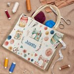 Gepersonaliseerde Naaithema Jute boodschappentas met naam Verjaardag Moederdag cadeau voor naailiefhebber