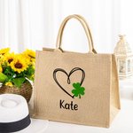 Personalisierte Lucky Shamrock Herz Jute Canvas Tragetasche mit Namen St. Patricks Day Brautparty Geschenk für Mädchen Frauen
