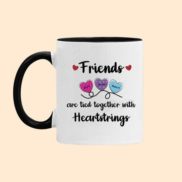 Gepersonaliseerde Friends Are Tied Together With Heartstrings Keramische Mok met 2-6 Namen Beste Vriendschap Kerst Verjaardagscadeau voor Zussen Besties