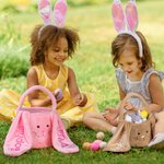 Panier de Pâques Personnalisé avec Nom sur Oreilles Longues de Lapin Cadeau de Pâques pour Chasse aux Oeufs pour Enfants
