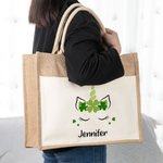 Trébol personalizado Fantasía Unicornio Yute Bolsa de lona con nombre St. Patrick's Day Regalo de cumpleaños para niño Niña