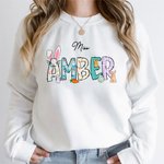 T-shirt Sweatshirt à capuche avec motif lapin personnalisé avec nom mignon Cadeau de Pâques pour enseignant