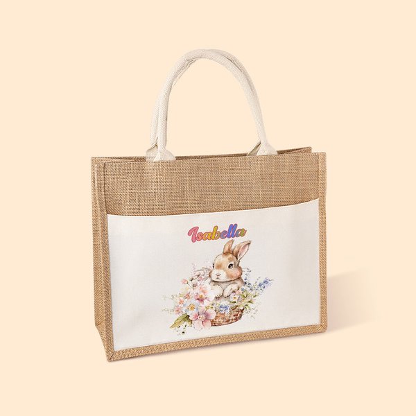 Sac à main en toile de jute personnalisé avec nom Cadeau de Pâques pour enfants