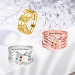 Bague Forme Ruban Noeud Personnalisé avec 1 à 8 Pierres de Naissance et Noms Bijoux Famille Cadeau Anniversaire Fête des Mères pour Maman Grand-Mère