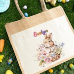 Sac à main en toile de jute personnalisé avec nom Cadeau de Pâques pour enfants