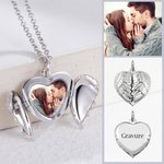 Collier Coeur Personnalisé avec Photo Médaillon avec Ailes d'Ange Cadeau d'Anniversaire Noël Saint-Valentin pour Elle Mère