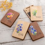 Personalisierte Aquarell Geburt Blume hölzerne Nadel Aufbewahrungsbox mit Magnet und eingravierten Namen Muttertag Geburtstag Geschenk für Näh-Enthusi