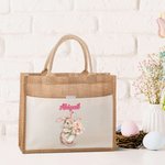 Sac à main en toile de jute personnalisé avec nom Cadeau de Pâques pour enfants