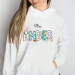 T-shirt Sweatshirt à capuche avec motif lapin personnalisé avec nom mignon Cadeau de Pâques pour enseignant
