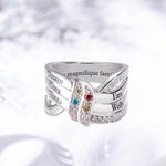 Bague Forme Ruban Noeud Personnalisé avec 1 à 8 Pierres de Naissance et Noms Bijoux Famille Cadeau Anniversaire Fête des Mères pour Maman Grand-Mère