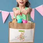 Sac à main en toile de jute personnalisé avec nom Cadeau de Pâques pour enfants