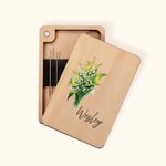 Personalisierte Aquarell Geburt Blume hölzerne Nadel Aufbewahrungsbox mit Magnet und eingravierten Namen Muttertag Geburtstag Geschenk für Näh-Enthusi