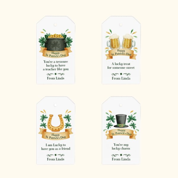 Set de 24 etiquetas y pegatinas personalizadas con el nombre del trébol para el Día de San Patricio.