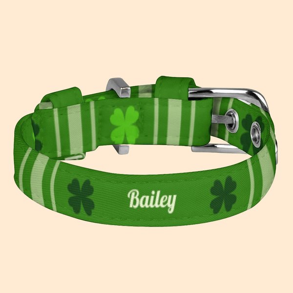 Personalized Four Leaf Clover Adjustable Dog Cat Collar with Metal D-ring and Buckle Lucky Pet Accessory St Patrick's Day Gift for Pet Lover and Owner