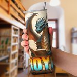 Personalised Book Dragon 20oz Skinny Tumbler with Straw and Name Birthday Gift for Book Lovers Readers