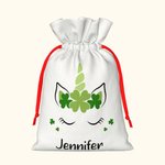 Personalised Shamrock Unicorn Drawstring Gift Bag with Name Irish Wedding Favors St. Patrick's Day Gift for Kid Girl
