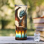 Personalised Book Dragon 20oz Skinny Tumbler with Straw and Name Birthday Gift for Book Lovers Readers