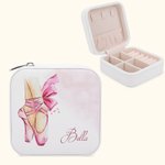 Personalizzato Acquerello Pantofole da balletto Portagioie in pelle con nome Accessorio da viaggio portatile Regalo di compleanno per ragazze