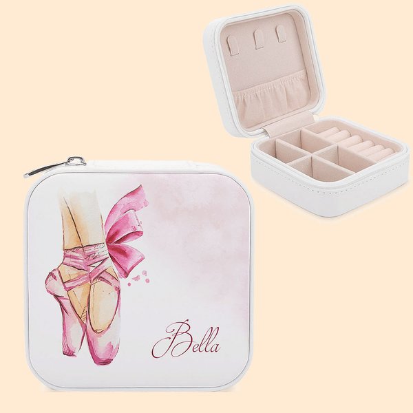 Personalizzato Acquerello Pantofole da balletto Portagioie in pelle con nome Accessorio da viaggio portatile Regalo di compleanno per ragazze
