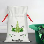 Personalised Shamrock Unicorn Drawstring Gift Bag with Name Irish Wedding Favors St. Patrick's Day Gift for Kid Girl