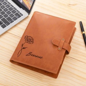 Couverture de Livre Portège-livre en Cuir Personnalisée avec Nom Gravé et Fleur de Naissance Cadeau d'Anniversaire Saint-Valentin pour Elle