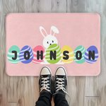 Paillasson de bienvenue personnalisé avec nom et œuf de lapin de Pâques Cadeau de décoration pour la famille