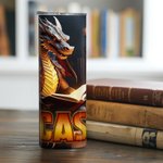 Personalised Book Dragon 20oz Skinny Tumbler with Straw and Name Birthday Gift for Book Lovers Readers