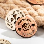 Personalized Handmade with Love Wooden Buttons Set of 10 Clothing Labels Gift for Mother Grandma Knitting Crocheting Lovers