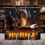 Personalised Book Dragon 20oz Skinny Tumbler with Straw and Name Birthday Gift for Book Lovers Readers